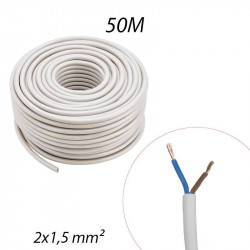 Câble électrique souple HO5VV-F 2X1,5 mm Blanc Couronne de 50m