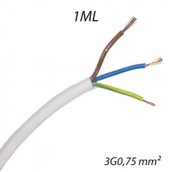 Câble électrique souple HO5VV-F 3G0,75 mm Blanc Coupe au mètre