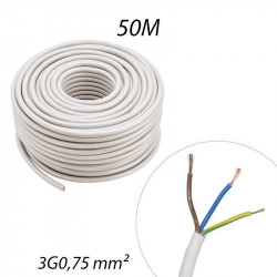Câble électrique souple HO5VV-F 3G0,75 mm Blanc Couronne de 50m