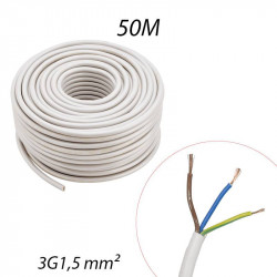 Câble électrique souple HO5VV-F 3G1,5 mm Blanc Couronne de 50m