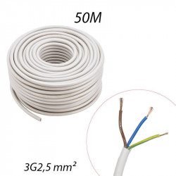 Câble électrique souple HO5VV-F 3G2,5 mm Blanc Couronne de 50m