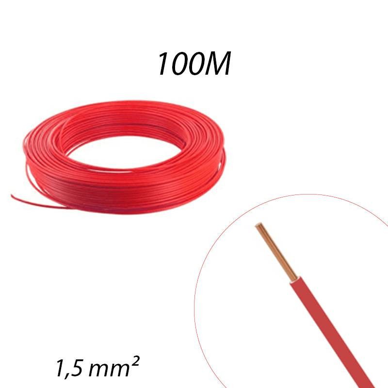 Fil rigide HO7 V-U 1,5mm² Rouge - Couronne 100ml
