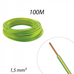 Fil électrique rigide HO7 V-U 1,5mm² Vert/Jaune Couronne de 100ml