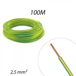 Fil électrique rigide HO7 V-U 2,5mm² Vert/Jaune Couronne de 100ml