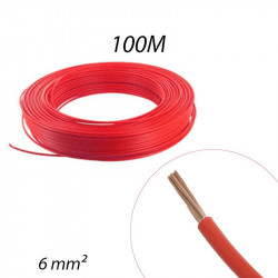 Fil électrique rigide HO7 V-R 6mm² Rouge Couronne de 100ml