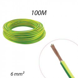Fil électrique rigide HO7 V-R 6mm² Vert/Jaune Couronne de 100ml