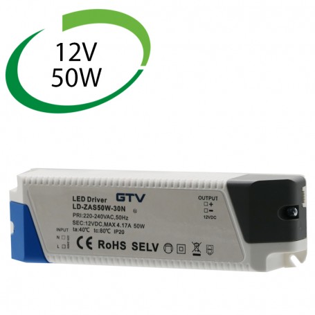 GTV LD-ZAS50W-30N (F) Transformateur LED, 50W, 12V DC, IP20
