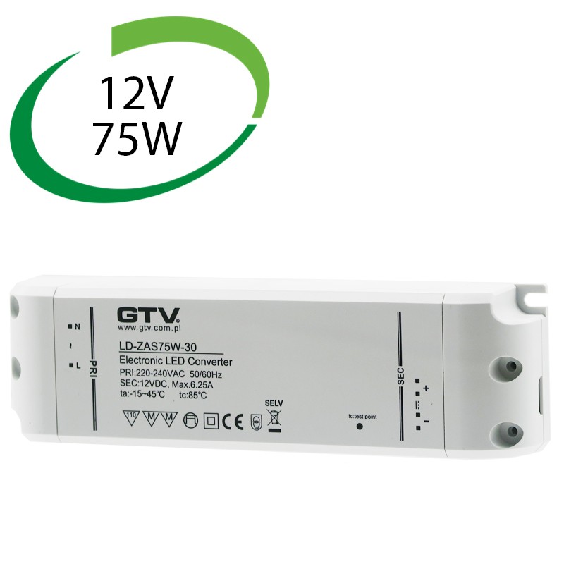 Transformateur LED 220-240V/12V - 54W ou 75W GTV