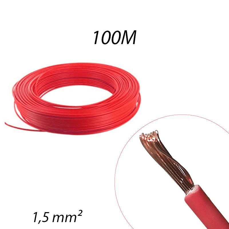 Fil souple HO7 V-K 1,5mm² Rouge - Couronne 100ml