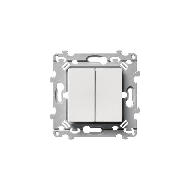 Interrupteur Double Bouton-poussoir Hager Essensya Blanc - Sans Voyant - Neuf (voyant Non Fourni)