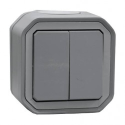 Commande double Plexo Gris 3 fonctions étanche saillie complet - LEGRAND 069715L