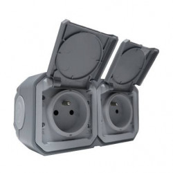 Double prise Plexo Gris 2P+T 16A saillie complet - LEGRAND 069768L