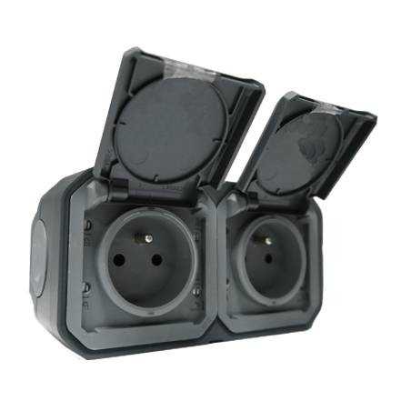 Plexo Prise double 2P+T saillie Anthracite