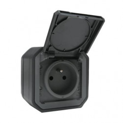 Prise de courant Plexo Anthracite 2P+T 16A étanche saillie complet - LEGRAND 069791L