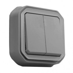 LEGRAND 069815L - Commande double étanche Plexo Gris 3 fonctions encastré complet