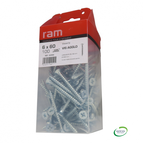 RAM 22452 - Vis Agglo TF Pozi, 6x60, Boîte de 100