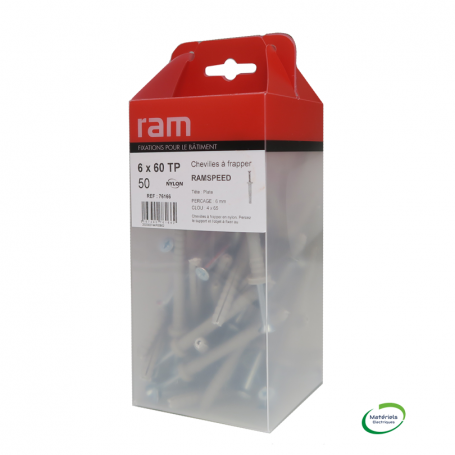 RAM 76166 - Chevilles à frapper, Tête plate avec vis, 6x60mm, 50PCS