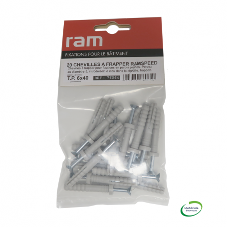 RAM 76064 - Chevilles à frapper, Tête plate avec vis, 6x40mm, 20PCS