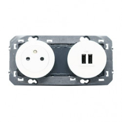 Prise Dooxie avec chargeur double USB-A 15W blanc - LEGRAND 600342