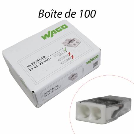 WAGO 2273-202 - Mini-borne de connexion rapide 2 entrées fils rigides (100pcs)