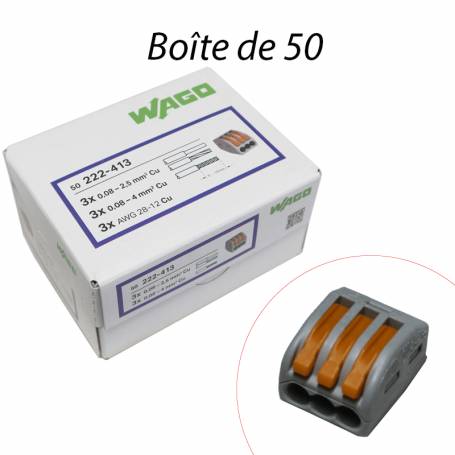 WAGO 222-413 - Bornes de connexion avec leviers 3 x 4mm² (50pcs)