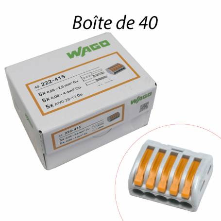 WAGO 222-415 - Mini-borne pour 5 entrées fils rigides & souples 2.5 mm² (40pcs)