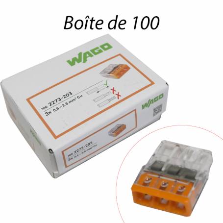 WAGO 2273-203 - Mini-borne de connexion rapide 3 entrées fils rigides (100pcs)