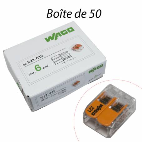 WAGO 221-612 - Mini-borne pour 2 entrées fils rigides & souples 6 mm² (50pcs)