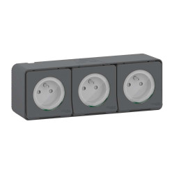 Mureva Prise 16A triple horizontale saillie Gris - MUR36037
