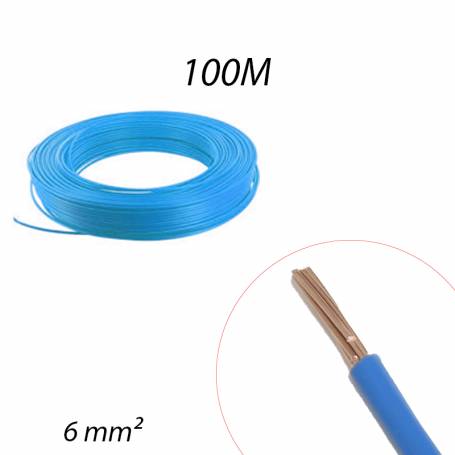 Fil électrique rigide HO7 V-R 6mm² Bleu Couronne de 100ml