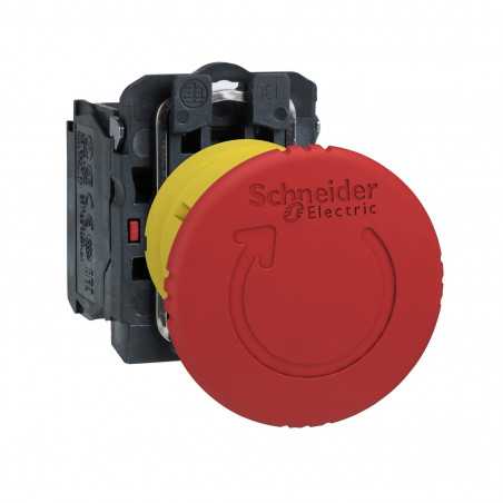 SCHNEIDER XB5AS8442 - Bouton arrêt urgence, Ø40, pousser tourner, rouge, 1O, vis 