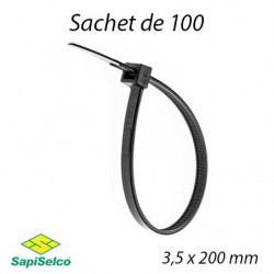 Collier de serrage et câblage noire 3,5mm L:200mm (100 pcs) - SEL3211R
