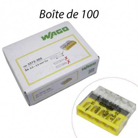 WAGO 2273-205 - Mini-borne de connexion rapide 5 entrées fils rigides (100pcs) 