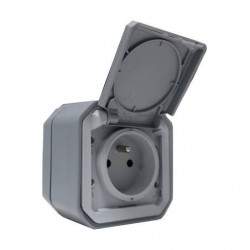 Prise de courant Plexo étanche 2P+T 16A Gris saillie complet - LEGRAND 069731L