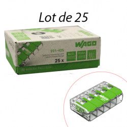 Mini-borne Green pour 5 entrées fils rigide et souple 4mm² - WAGO 221-425