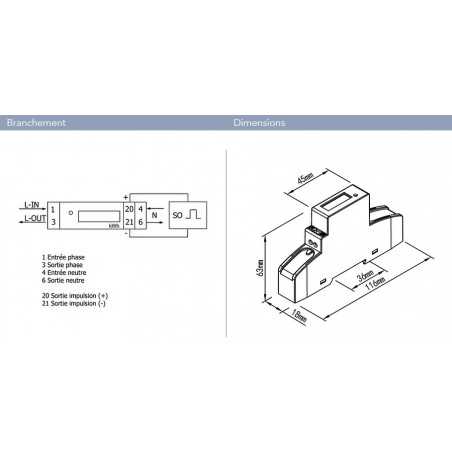 Compteur d'énergie 45A monophasé Certifié MID - POLIER MM32LM