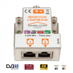Répartiteur TV/RJ 1 entrée coaxiale 2 sorties RJ45 - OMELCOM GO185