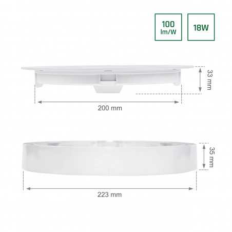 Spot Downlight Dalle LED 18W rond 3000K 2200 lumens - SLI037029WW