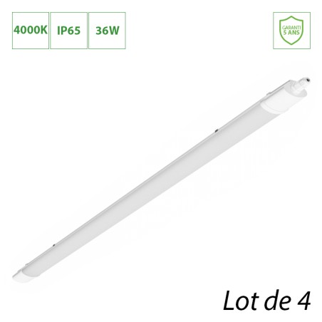 Lot De 4 réglette LED étanche IP65 120cm 36W 4000K 4400lm - SLI028037NWPW-4U