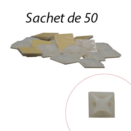 Embases adhesives pour colliers blanche 4,4mm - 50 pièces - Eurohm 43140-50P