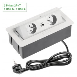 Bloc multiprises bureau encastrable 2 prises + chargeur USB-A+C Blanc