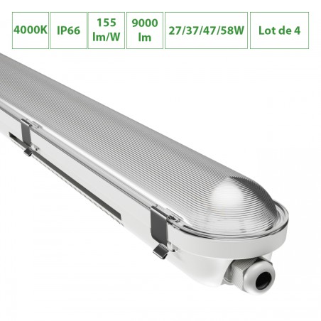 Lot de 4 réglette LED étanche 150cm puissance ajustable
