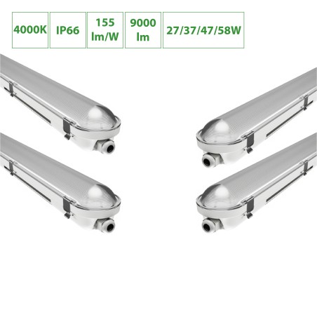 Lot de 4 réglette LED étanche 150cm puissance ajustable