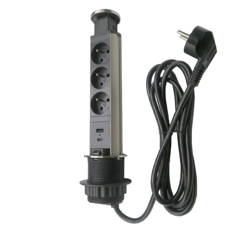 Multi-Prise à encastrer 3x2P+T + Chargeur USB Type A et C