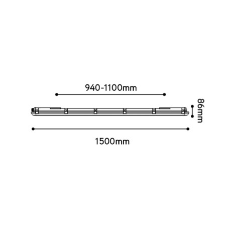 Lot de 4 Réglette LED avec détecteur HYDRON IP65 150cm 25-31-40-50W 4000K