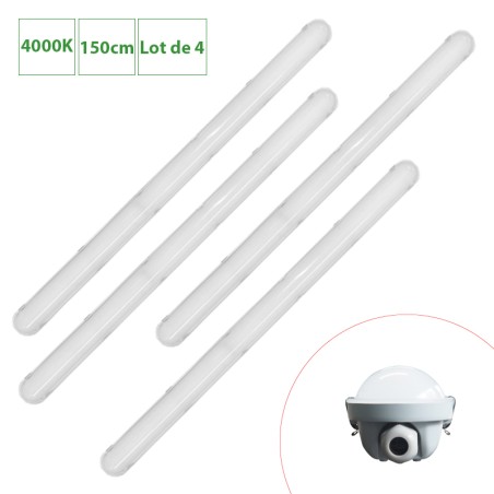 Lot de 4 Réglette LED étanche HYDRON IP65 150cm 25-31-40-50W 4000K