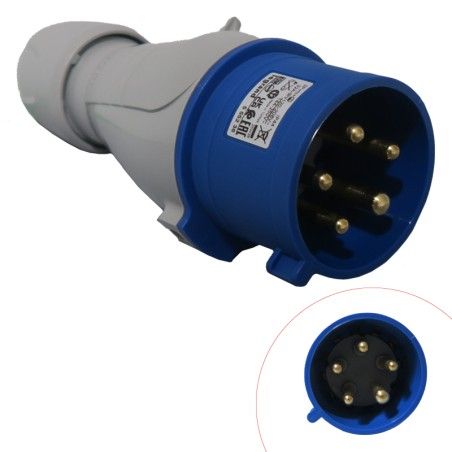 Fiche tétrapolaire male 32A 3P+N+T 250V - 5 Broches IP44