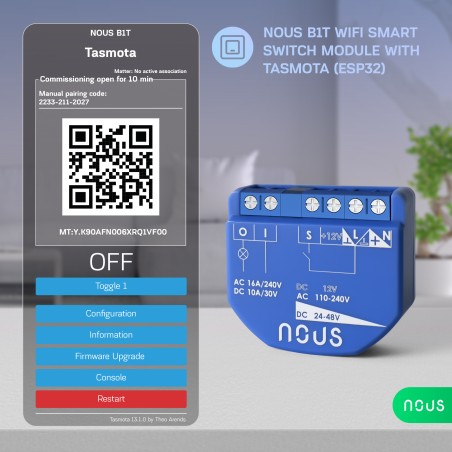 Micromodule WIFI TASMOTA 1 sortie ON/OFF 16A