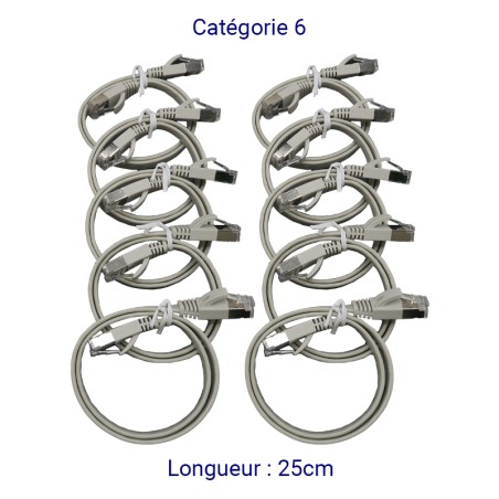 Cordons RJ45 plats Cat 6 FTP 25cm