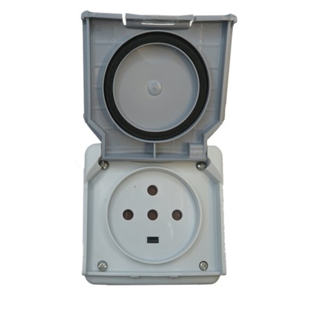 Prise de courant Plexo 20A 3P+T+N étanche IP55 Gris complet saillie